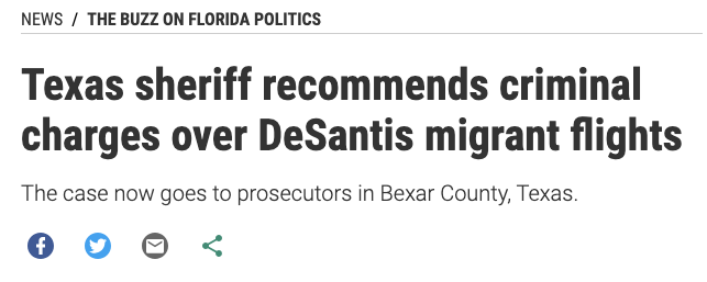Not seeing enough coverage of the fact that San Antonio's sheriff thinks Ron DeSantis literally kidnapped people