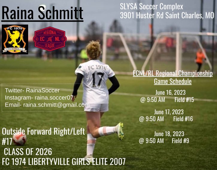 So excited for my team to be part of the ECRL championship games this weekend!! Check out my schedule⬇️
<a href="/KentStSoccer/">Kent State Soccer</a> <a href="/Redbird_Soccer/">Illinois State Soccer</a> <a href="/ImYouthSoccer/">ECNL/GA/Recruiting/College Soccer</a> <a href="/MizzouSoccer/">Mizzou Soccer ⚽️</a> <a href="/IndianaWSOC/">Indiana Women's Soccer</a> <a href="/FC1974_07GElite/">FC1974 2007/2006 Elite Girls</a> <a href="/MSU_wsoccer/">Michigan State Women's Soccer</a> #fc1974 <a href="/CoachBMancill/">Bryan Mancill</a> <a href="/UWPlattWSOC/">UW-Platteville Women’s Soccer</a> @TampaWSoccer