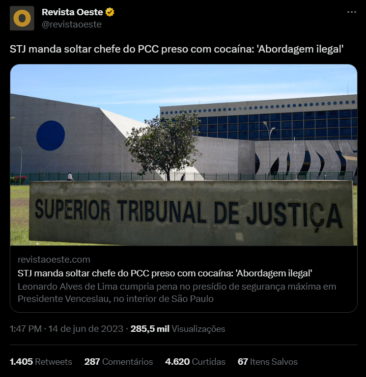 Chief117Br's tweet photo. Que dia!

- Monark sendo censurado pelo STF
- STJ soltando chefe do PCC
- E se xingar político a gente pode ir pra cadeia

Mas é tudo pra proteger a democracia né seus esquerdistas vagabundos. https://t.co/k1W7yyMawG