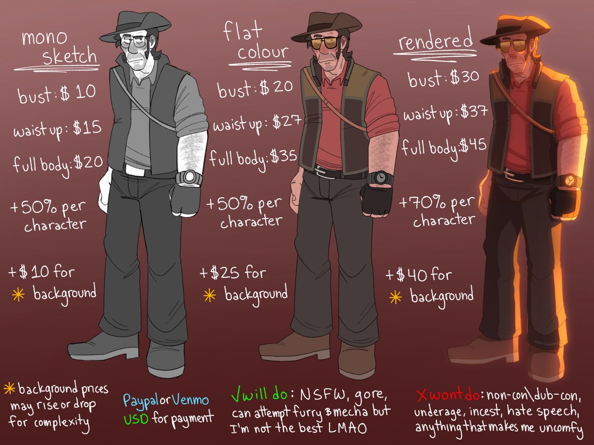 NEW COMMISSION SHEET ! 😁😁 doesn't have to be strictly tf2, can be from other shows or OC's or anythin like that
#commissionsopen #commissionsheet #commissions #tf2 #tf2fanart