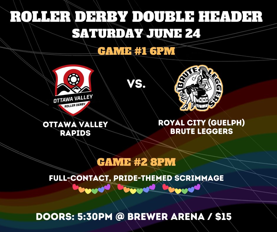 Hey #Ottawa get excited! Our Roller Derby Double Header is THIS Saturday! Tickets are $15 and available at the door. See you at Brewer Arena starting at 5:30pm. Kids 10 and under get in for free.  #yow #event