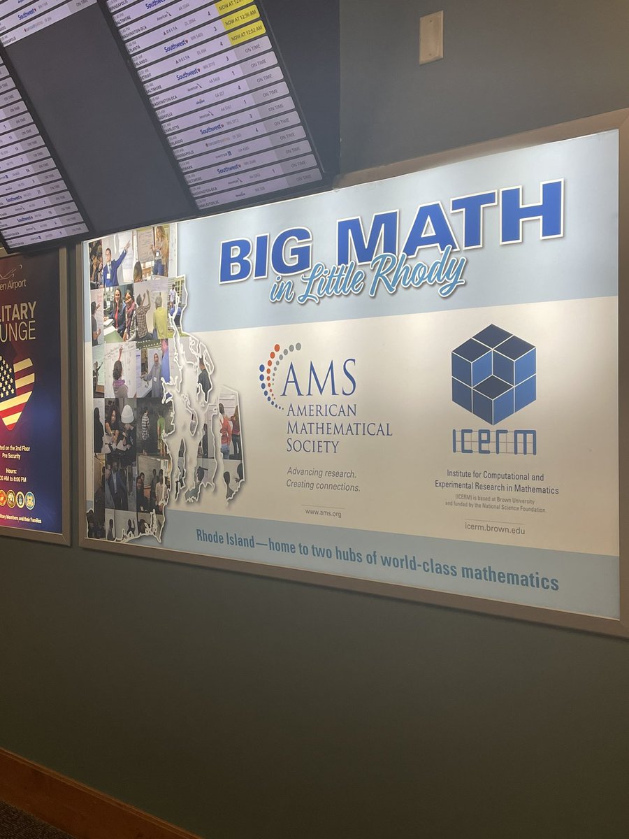 kimdayers's tweet photo. Just landed in providence for my sister’s wedding to be greeted by @amermathsoc and @ICERM, the math never ends #BIGMATH #littlerhody https://t.co/6u4zJLbfHI