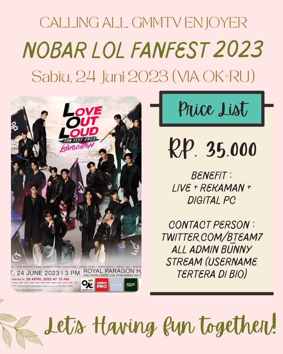 b_team7's tweet photo. [OPSLOT NOBAR LOL FANFEST]

Halo, GMMTV Enjoyers! 

Yuk yang mau hype bareng kita buat nonton konser LOL FANFEST bisa yuk mampir disini. 

Nobar via: https://t.co/jlEcUw3ZSb
Group via: Line

Yuk sayang kita tunggu ya buat seru-seru bareng ❤

https://t.co/p42fC040tO https://t.co/hc1p2CRgij