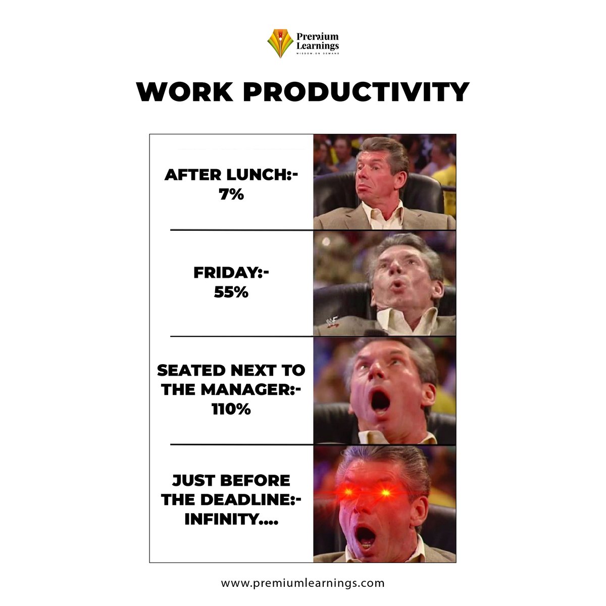 Work Productivity Levels: The Rollercoaster of Office Life

#WorkProductivity #FridayVibes #ManagerGoals #DeadlineMode #ProductivityJourney #Trending #PremiumLearnings
