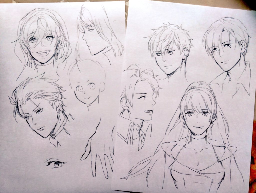 左手(利き手)骨折した時に右手で頑張って描いてたアンミナ絵。初期→慣れてきた頃 で、こう見るとだいぶ成長が見られて自分ながら面白い。