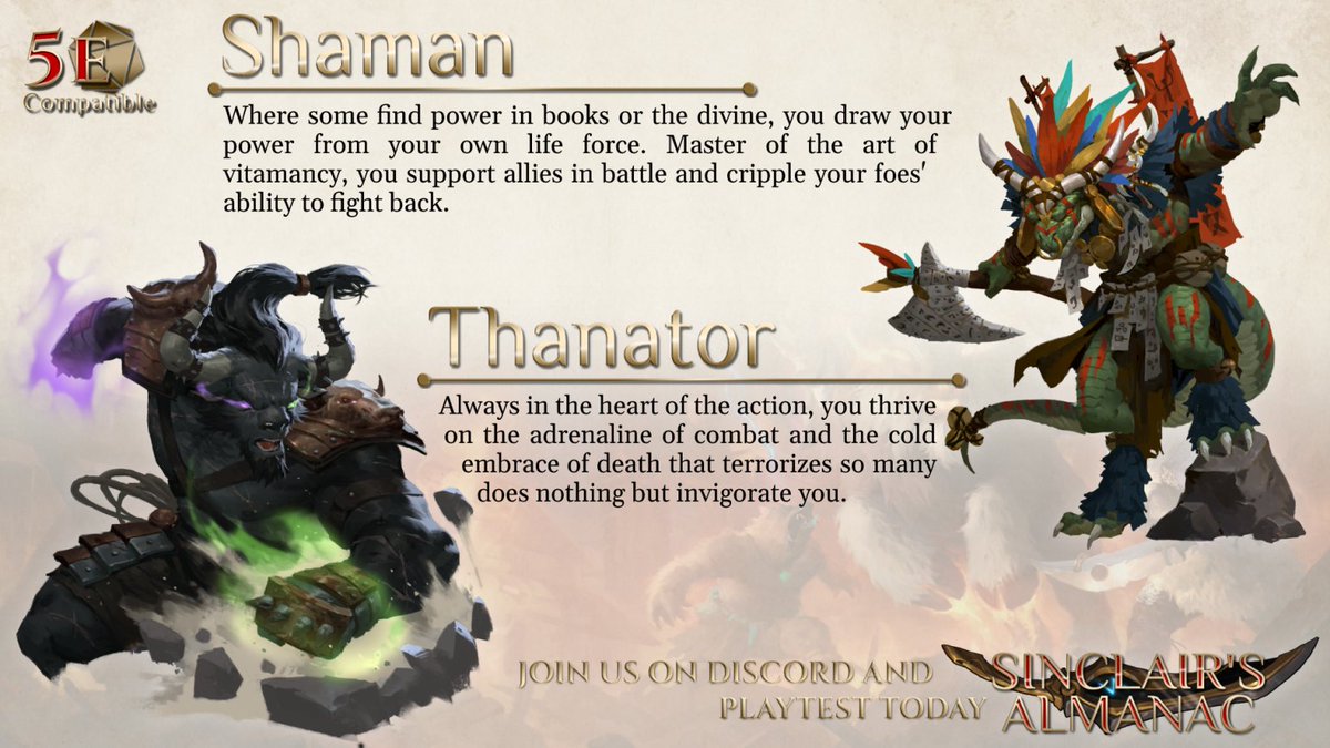 LibrarySinclair's tweet image. Hello adventurers!
We&apos;re excited to tell you our latest 5E Playtest Package #2 is available now.
There are many exciting features, chief among them being our new Shaman and Thanator classes.
Try it today, and tell us about your favourite part sinclairslibrary.com/wp-content/upl…
#ttrpg #dnd5e