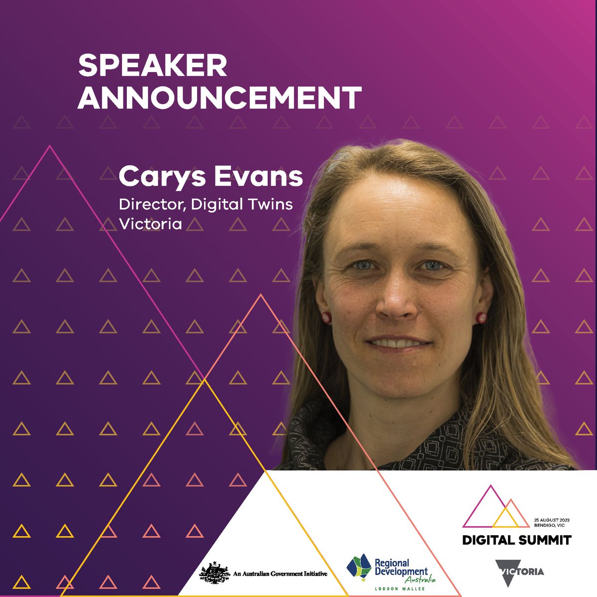 delosdelta's tweet photo. We are thrilled to announce one of Victoria’s most prominent digital leaders as our next speaker at Regional Development Australia Loddon Mallee’s Digital Summit, Carys Evans, Director of Digital Twin Victoria.

Early bird tickets, closes tomorrow!
https://t.co/iLJEQLeDTS https://t.co/x4WniTcPgi