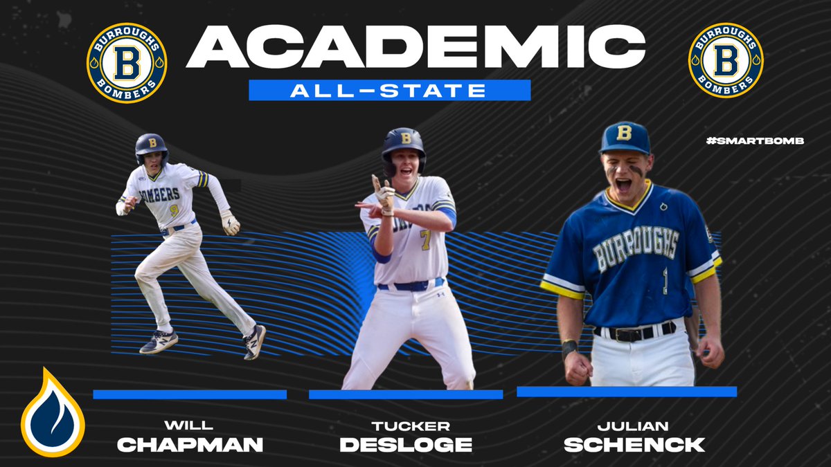 JbSbaseball's tweet photo. Congratulations to @JulianSchenck, @tdesloge7 and @WillChap9 on earning Academic All-State Honors for their combined efforts on the field and in the classroom this season. #SmartBomb https://t.co/WZulwhPvvp