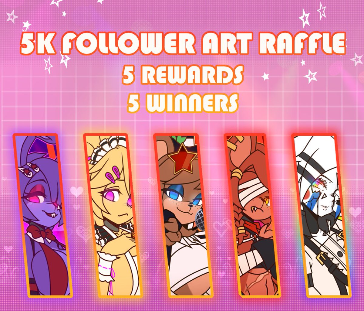 🎉THANKS SO MUCH FOR 5K FOLLOWERS🎉

5 randomly chosen winners will each receive 5 exclusive illustrations

HOW TO ENTER:
~ Follow (new and old welcome)
~ Like❤️+ RT this post 
~ reply which girl is your favorite (optional)

Ends on 6/19/23 at 6am PHT