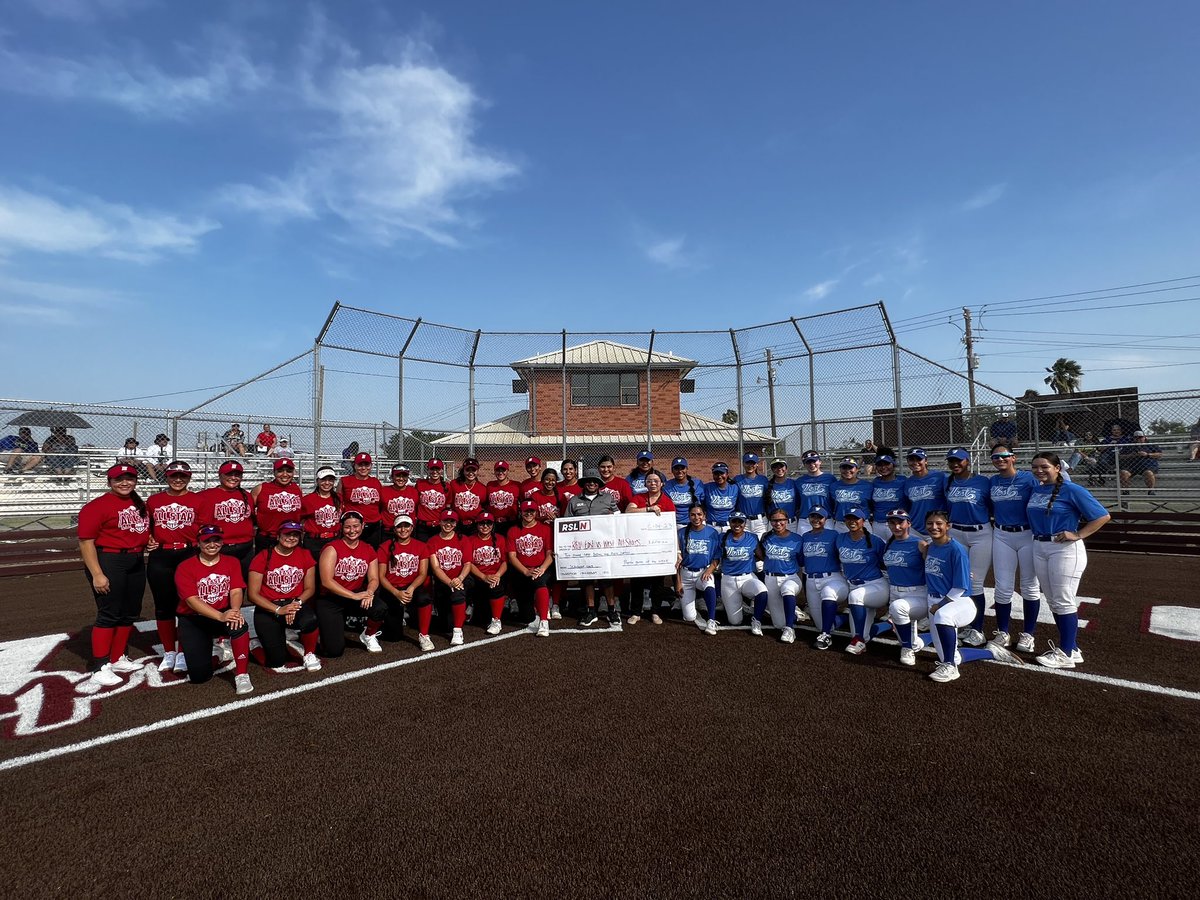 Riosportslive's tweet photo. Rio Sports Live and Pronto Insurance are proud to present a scholarship check of $125 to seniors Zel Camacho of Mercedes and Reaghan Staehely of Sharyland Pioneer at Wednesdays East vs West All-Star Game in Mission. #RSLSoftball https://t.co/BmC0FDDlJB