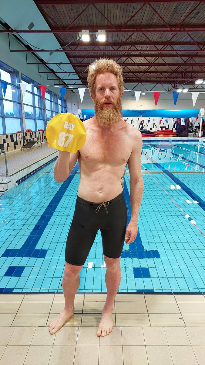 Conway_Sean's tweet photo. Day 67: At the end of today I'll be two thirds of the way through which is very exciting! Social swim this morning, so epic support poolside. Music's pumping! Let's go get it! #IRON102 https://t.co/AJMDmNufcW