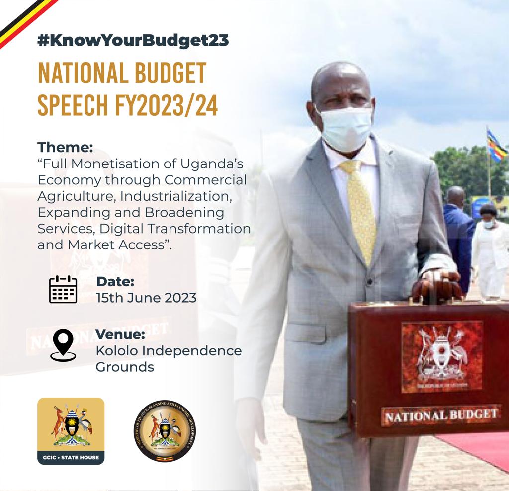 Government Citizen Interaction Centre (@gcicuganda) on Twitter photo 💰ʙᴜᴅɢᴇᴛ ꜱᴘᴇᴇᴄʜ: 𝗙𝗬 𝟮𝟬𝟮𝟯/𝟮𝟬𝟮𝟰
In accordance with Article 155(1) of the Constitution, the budget for the financial year 2023–2024 will be presented to <a href="/Parliament_Ug/">Parliament of Uganda</a> today as approved .
#Budget2023 #KnowYourBudget23
Cc <a href="/GovUganda/">Government of Uganda</a> <a href="/mofpedU/">Ministry of Finance</a> <a href="/gou_economy/">GCIC_Economy</a> 💰ʙᴜᴅɢᴇᴛ ꜱᴘᴇᴇᴄʜ: 𝗙𝗬 𝟮𝟬𝟮𝟯/𝟮𝟬𝟮𝟰
In accordance with Article 155(1) of the Constitution, the budget for the financial year 2023–2024 will be presented to <a href="/Parliament_Ug/">Parliament of Uganda</a> today as approved .
#Budget2023 #KnowYourBudget23
Cc <a href="/GovUganda/">Government of Uganda</a> <a href="/mofpedU/">Ministry of Finance</a> <a href="/gou_economy/">GCIC_Economy</a>