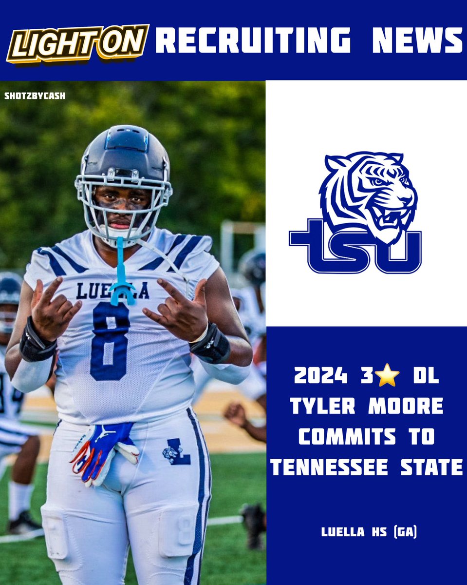 Tennessee State Lands A Commitment From 2024 3-Star DL Tyler Moore. 🐅 @_d1tyler 
#RoarCity 

📸: Shotzbycash