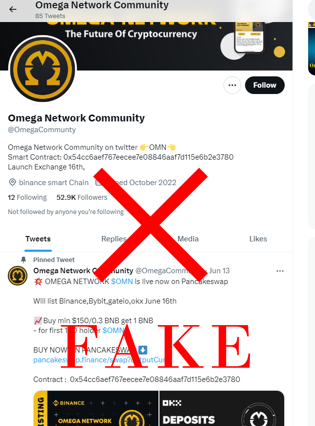 Attention! Beware of imposters pretending to be us! Please stay vigilant and don't fall for scams. 

$OMN will NOT be listed on any exchanges before June 16th. 

Always refer to our official tweets for accurate information. Stay safe!🙏🙏🙏 #OmegaNetwork