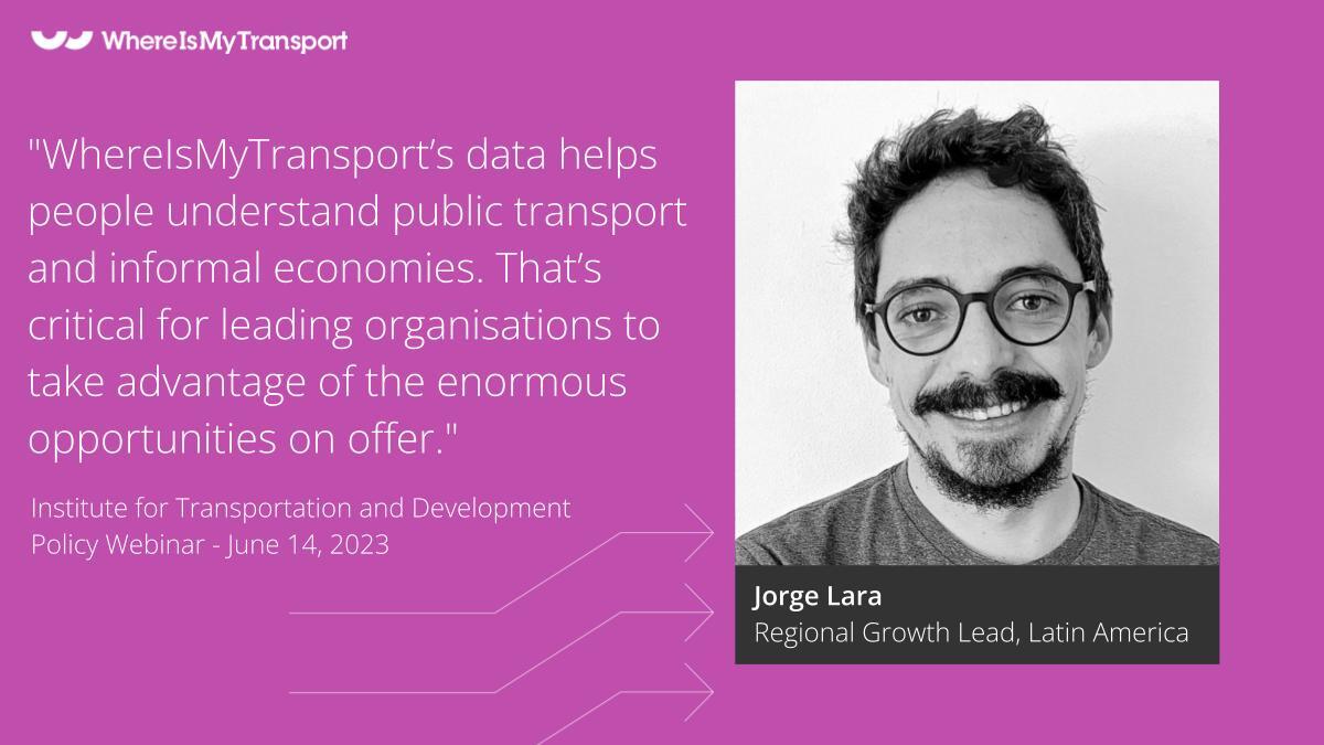 mytransport's tweet photo. Better data means better outcomes! At yesterday's @ITDP_HQ webinar, Jorge Lara—our Regional Growth Lead—discussed the role of high-quality data for promoting sustainable public transport. 

Find out more about how WhereIsMyTransport produces data: https://t.co/8jSpUwkWFe https://t.co/f5I6gZ5Imh