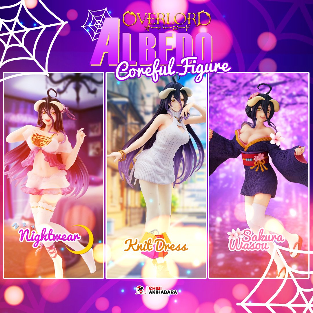 AkihabaraChibi's tweet photo. 🕸️Hey les Chibiz!😍
Retrouvez la belle #Albedo de la licence #Overlord dans ces 3 versions de la gamme #CorefulFigure ! ✨
➡️https://t.co/OdK43YNCWL
#chibiakihabara #manga #anime #japananimation #figurine #albedooverlord #nightwear #knitdress #sakurawasou https://t.co/fvicHZIEjy
