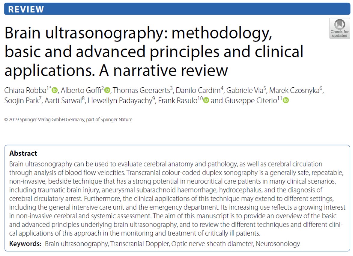 Brain Ultrasonography in ICU
🧠 bedside, non-invasive, low-cost neuromonitoring
🧠 performed with common ultrasound systems
🧠 2 ultrasound techniques: TCD &amp; TCCD
🧠 4 main acoustic windows
🧠 excellent correlation between TCCD and CT
#ICU #neurosonography
bit.ly/3PaZ38b