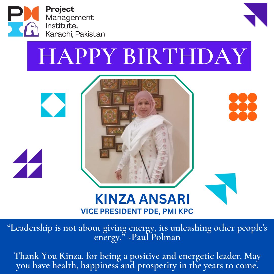 Happy Birthday to Kinza Ansari, Vice President PDE! We wish you the best in many more years to come.

#pmi #PMIKPC #birthdaycelebrations #celebratingtogether #happiness #dreamteam #membership