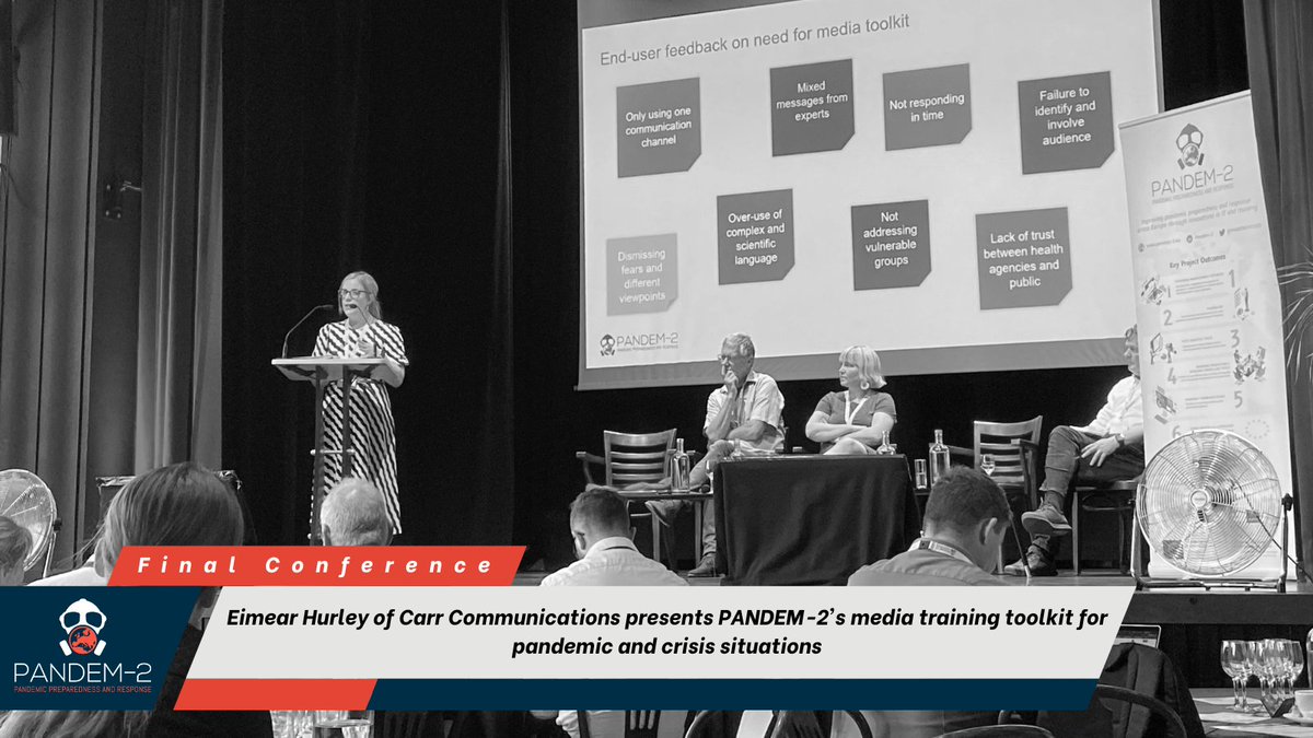 PANDEM2H2020's tweet image. More highlights from day 3 of our Joint Final Conference so far:

➡Eimear Hurley of @CarrCommsLtd introduced PANDEM-2's Media Training Toolkit for #pandemic and crisis situations.

➡Jim Duggan of @uniofgalway spoke about modelling for #PandemicPreparedness and response.