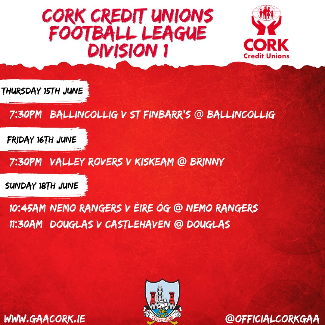 Cork GAA on Twitter "The final round of fixtures in the Cork Credit Unions Football Leagues