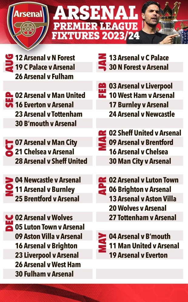 SunArsenal's tweet image. Here is #AFC's Premier League fixtures 2023/24 in full! 

Which game are you looking forward to most?