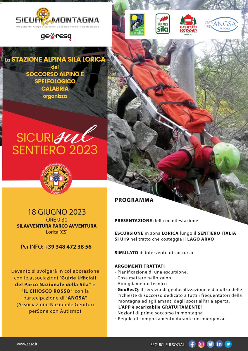 cnsas_Calabria's tweet photo. Domenica 18 giugno -  ‘Sicuri sul Sentiero’ l’appuntamento organizzato dal Soccorso Alpino e Speleologico e dal @CAI150.
Scopri gli appuntamenti organizzati dal CNSAS Calabria.
https://t.co/u67jmTLh0J https://t.co/KANdxNHXI3
