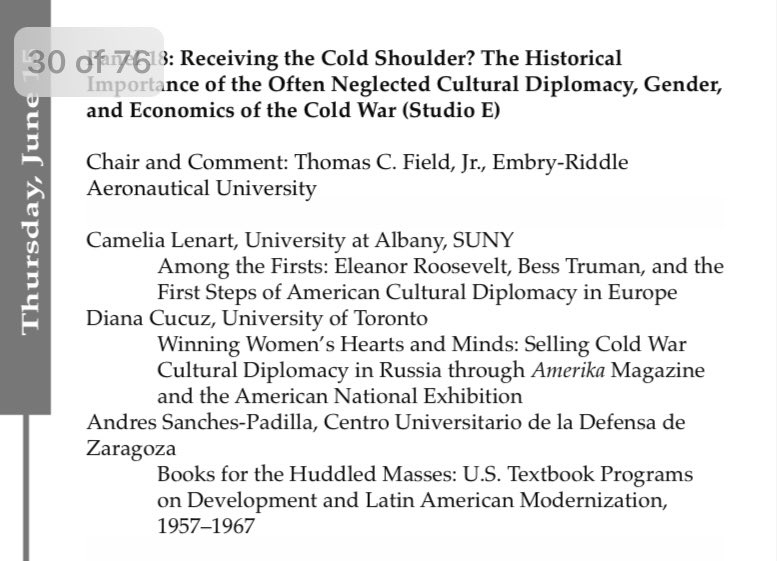 Excited to be presenting (on my recent book) at #SHAFR2023 today with <a href="/CameliaLenart8/">Camelia Lenart</a> &amp; <a href="/aspadilla84/">AS Padilla</a>. Please join Panel 18 at 3:10pm in Studio E as we discuss the cultural diplomacy, gender &amp; economics of the Cold War <a href="/SHAFRConference/">SHAFR Conference</a>  <a href="/SHAFRhistorians/">SHAFR Historians</a> <a href="/SHAFRDH/">Diplomatic History</a>