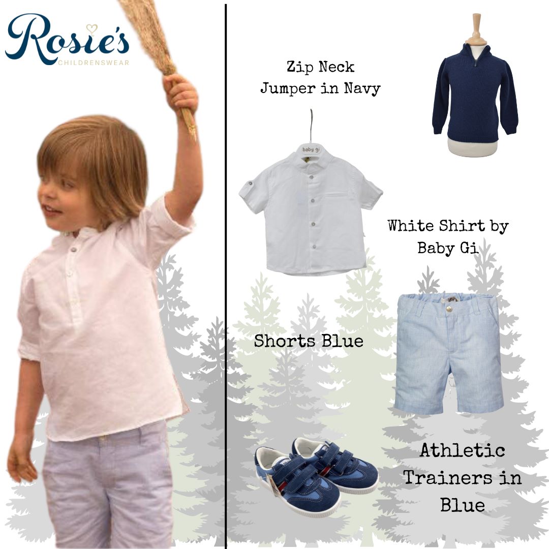 Looking for the perfect Father’s Day outfit for your little one?

Our boy’s zip neck jumper, white shirt, blue shorts and athletic trainers are ideal for fishing trips, BBQs, country walks, and anything else you’ve got planned for Father’s Day! 🎣🚶