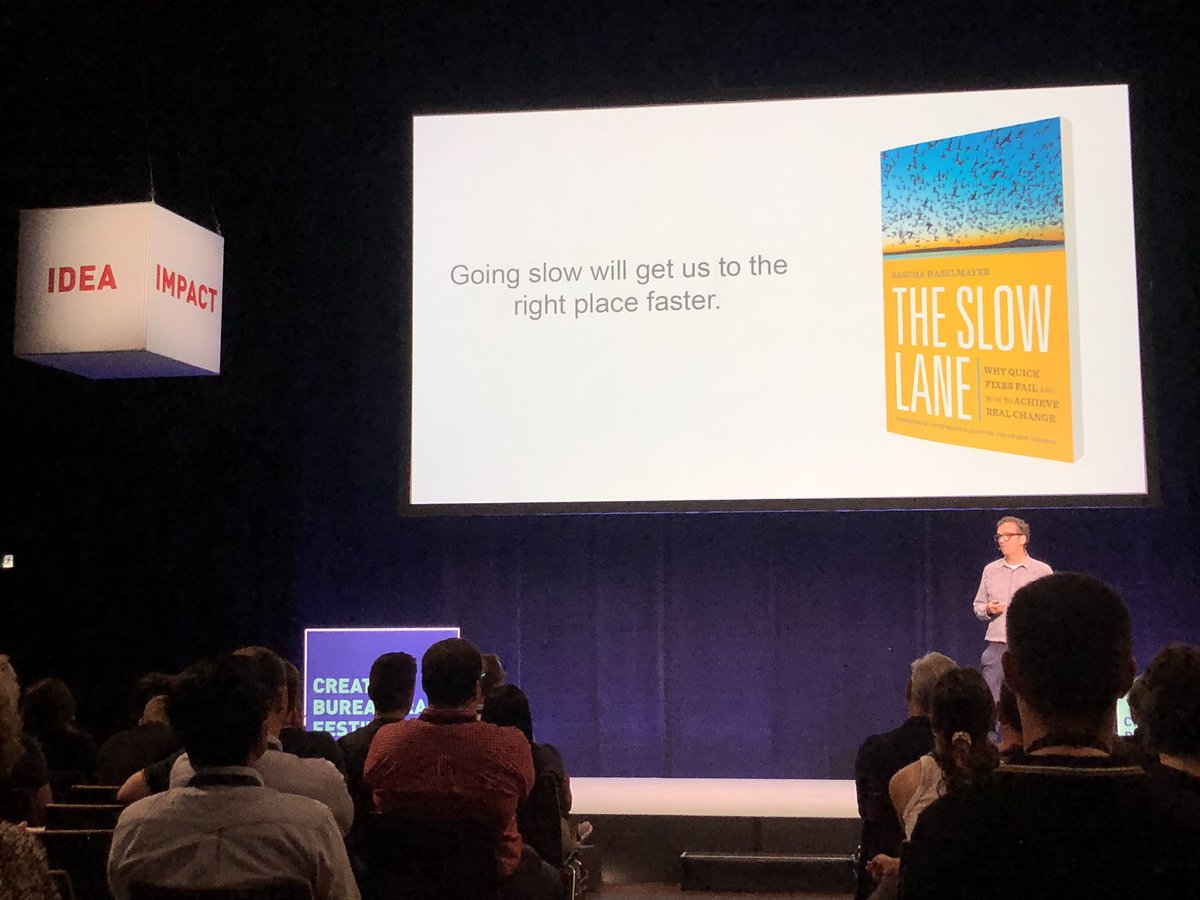 Civocracy's tweet photo. Slow is the New Fast: @LLGACities tells us about leadership for lasting change. “The truth is, effective social change happens through slow, intentional actions.” 
@CreatBureauFest https://t.co/dlOsx7qnsF