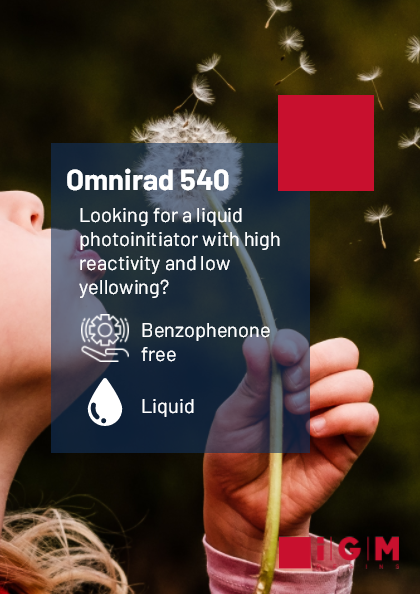 igmresins's tweet photo. Omnirad™ 540, our latest photoinitiator product is benzophenone free and boasts a high surface curing making it the best solution for your furniture, wood, plastic, metal, and adhesives applications.
https://t.co/RJjU3TcbXZ
#UVCuring #Photoinitiator #EnergyCuring #GoGrowGreen https://t.co/Kesnn9f1mt