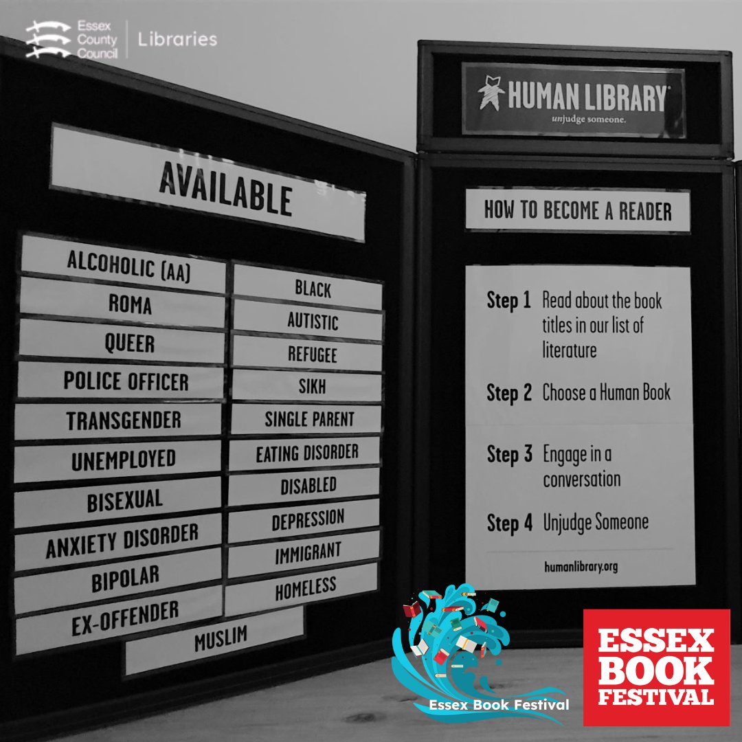 There's still time to become part of our Human Library...

The Human Library will be coming to Chelmsford on Saturday 1 July, as part of this years' Essex Book Festival.

Find out more and become a 'book' or 'librarian' here: libraries.essex.gov.uk/news/think-you…