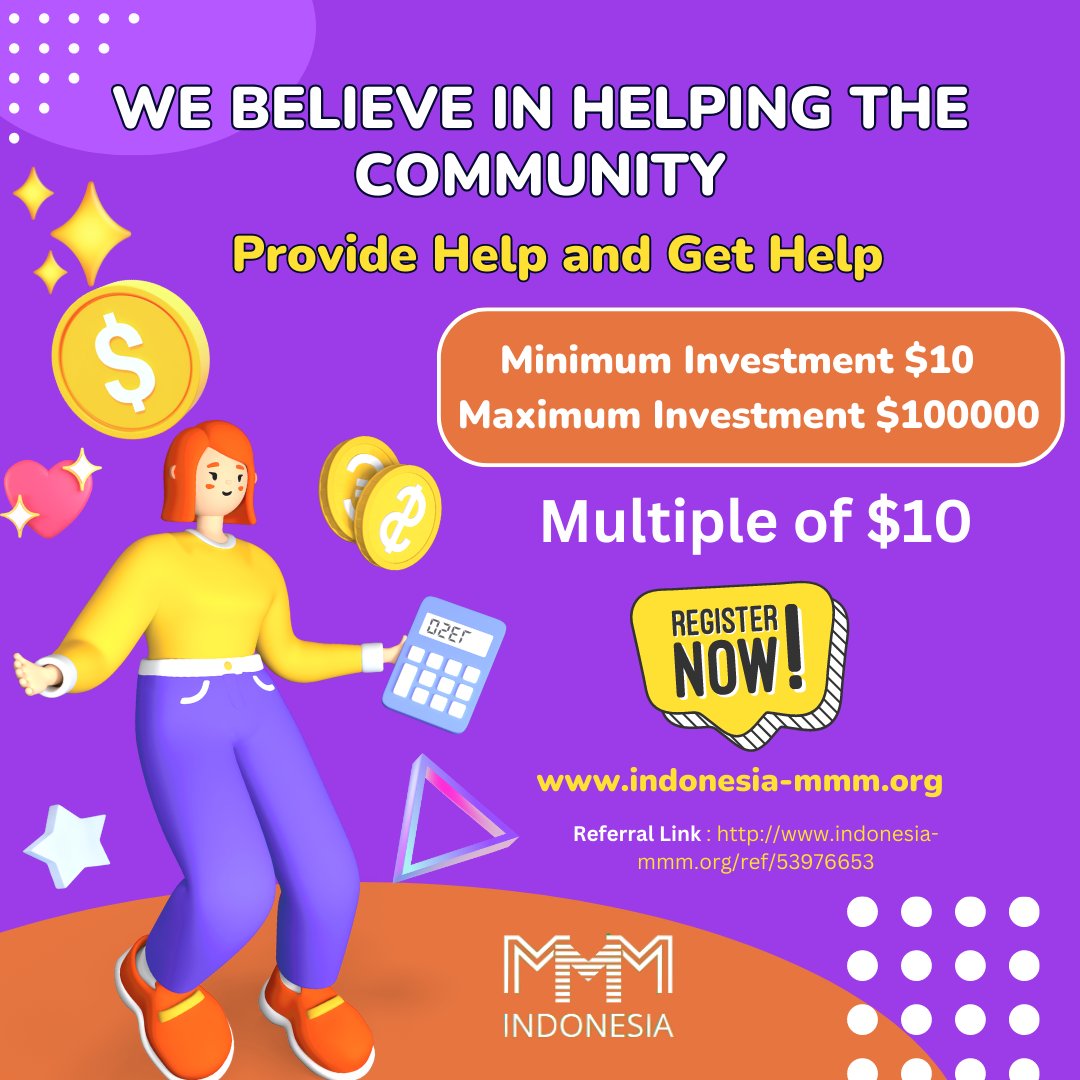 HelpingMavro's tweet image. Refer Participants and Earn Extra Income
Earn 5% Referral Bonus
Best Opportunity to Earn
Join Today and Start Earning
Join Now!
indonesia-mmm.org

Referral Link : indonesia-mmm.org/ref/53976653

#providehelp #gethelp #helpingpeople #community #crowdfunding #mmmindonesia