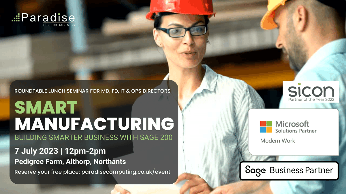 ParadiseComp's tweet image. This roundtable discussion is an excellent opportunity to ask questions, share advice and source solutions to key industry challenges.  You will also be able to see working examples of ERP system solutions for Manufacturing. 

Reserve your free place now: bit.ly/3lxZkWB