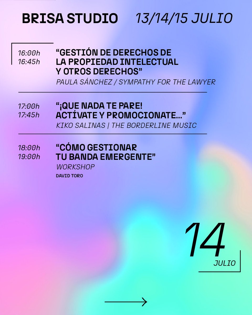 ➡️14 de julio en #BrisaStudio: Sé un experto en derechos de propiedad y aprende a sacar partido a tu talento: Capta las miradas

⭐️¿A qué esperas para vivir las primeras jornadas de formación de #BrisaFestival2023 en <a href="/PoloDigitalMLG/">Polo Nacional de Contenidos Digitales</a>? 

✍🏻brisafestival.com/brisa-studio/