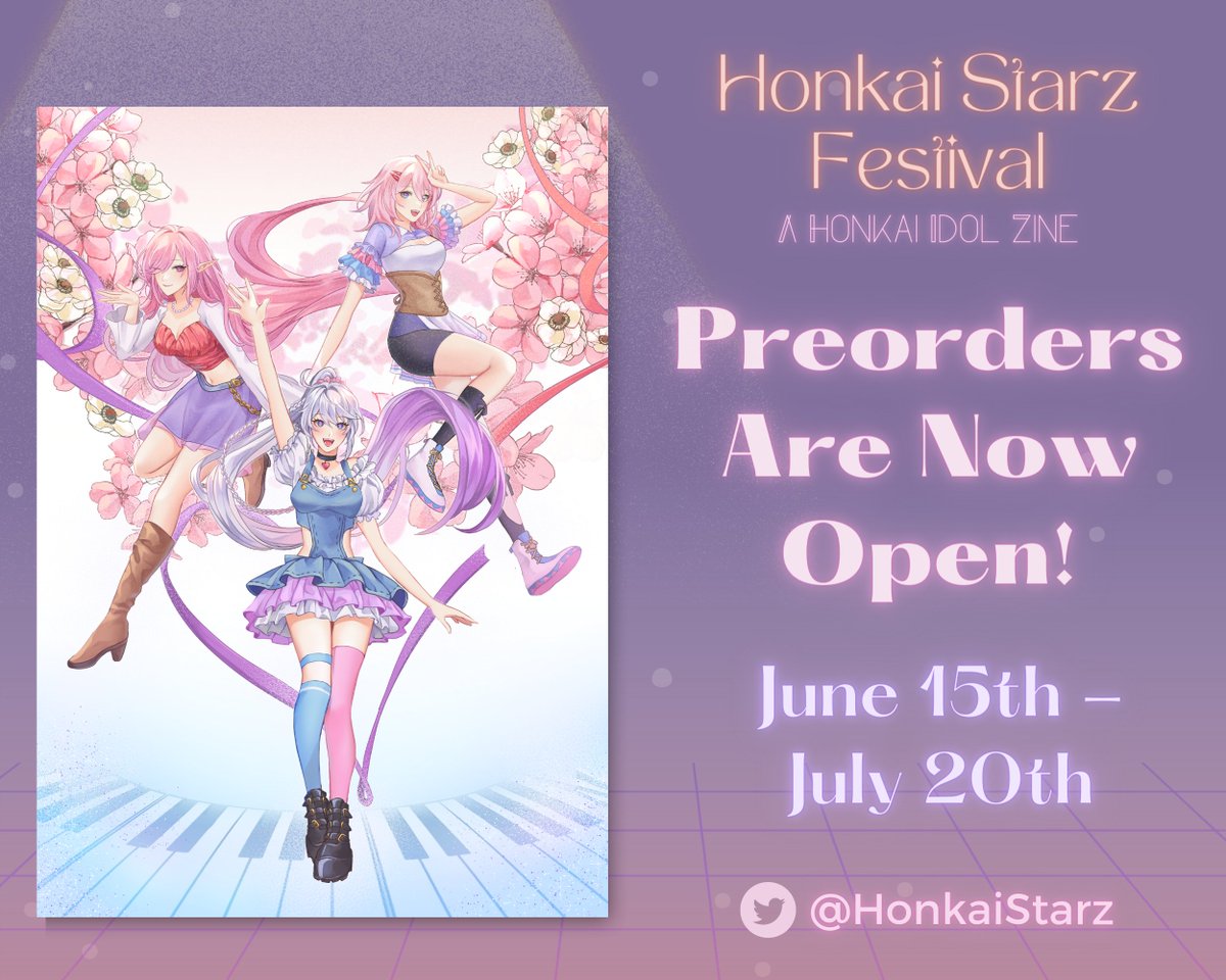 HonkaiStarz's tweet photo. 📍 20230615 1ST UNIVERSE TOUR ‘HONKAI STARZ FESTIVAL’ OPEN

■ SHOW INFO
‘HONKAI STARZ FESTIVAL’, a Honkai Idol AU Zine

■ TICKET CLOSE
July 20, 2023 | 11:59PM EDT

■ TICKETS HERE 🎟️
https://t.co/6MSv8ibM5S

#HonkaiStarz #HonkaiStarzFestival #Honkai https://t.co/HkjFUnr394