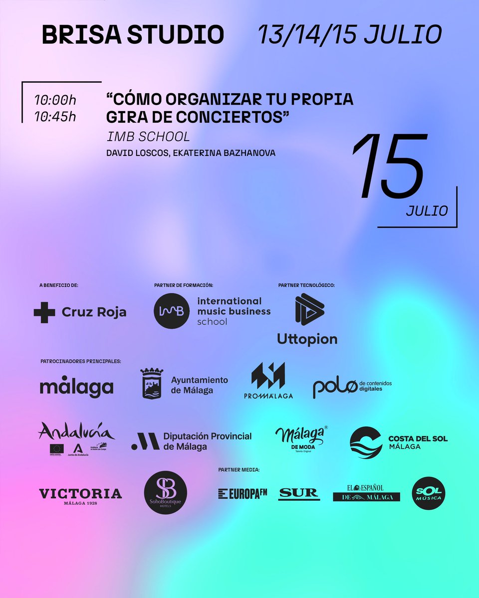 ➡️15 de julio en #BrisaStudio: Aprende a organizar tu propia gira de conciertos en un taller de la mano de <a href="/imb_school/">IMB School</a>.  

⚡️¡#BrisaFestival2023 apuesta por la formación en la industria de la música con los mejores expertos. No te lo pierdas! 

✍🏻brisafestival.com/brisa-studio/