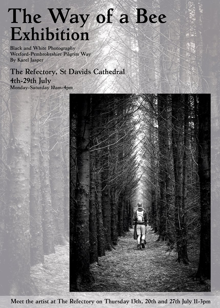 The Way of a Bee 🐝 Join us in marvelling at Karel Jasper's exhibition showcasing stunning black & white images from @wexpempilgrim to promote her new photo and poetry book documenting her journey along the route. 📍The Refectory, St Davids Cathedral 🗓4th-29th July 🕰10am-4pm