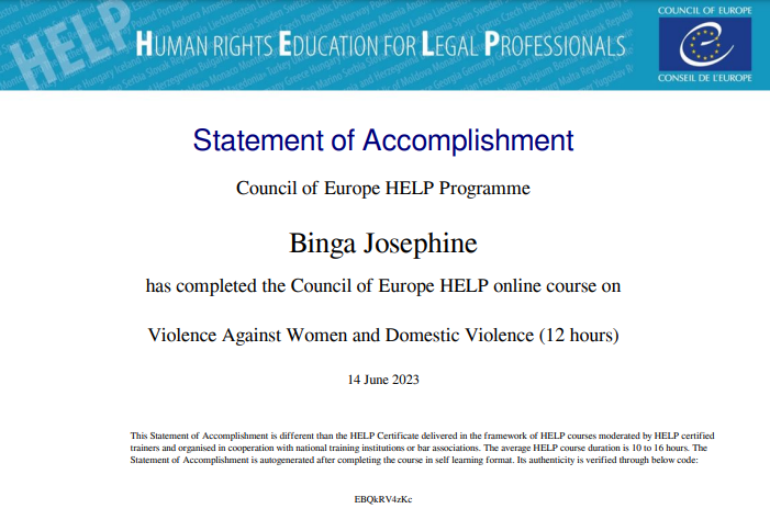 BingaJosephine's tweet photo. Proud to have completed a course on Violence against Women and Domestic Violence by @coe 🥳 

It's high time we address the dark side of the digital world and our homes. Let's challenge harmful behaviors against women and girls, and create #SafeSpaces!

#SafeSpaces #OGBV #OVAW https://t.co/PJ2mNu4IGK