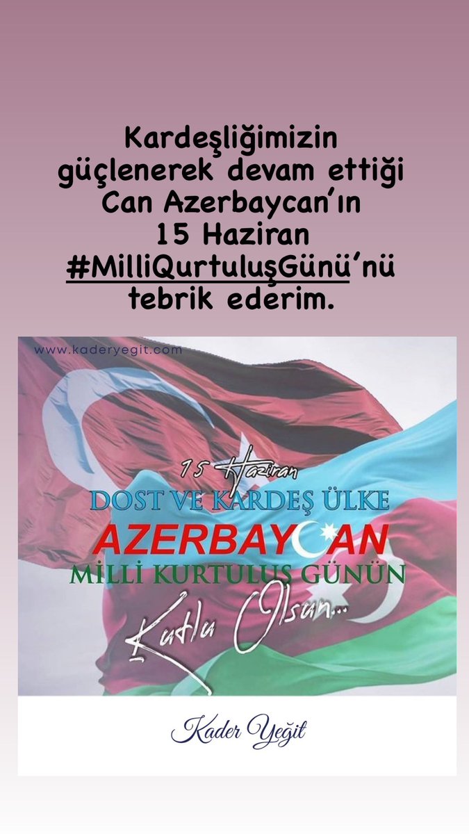 Kardeşliğimizin güçlenerek devam ettiği Can Azerbaycan’ın 15 Haziran #MilliQurtuluşGünü’nü 
tebrik ederim..

<a href="/M_Sarigul/">Mustafa Sarıgül</a> 
@TDP_turkiye 
<a href="/kilicdarogluk/">Kemal Kılıçdaroğlu</a>