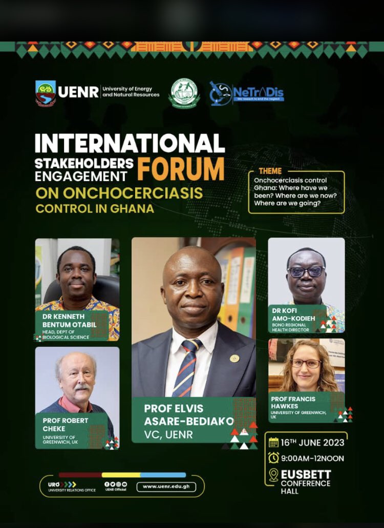 We <a href="/netrodis/">Consortium for NTDs & One Health(NeTroDisOH)-UENR</a> <a href="/uenrofficial/">UENR</a> are holding an international stakeholders engagement forum on onchocerciasis control in Ghana.

Join us tomorrow at the EUSBETT conference hall. (9:00 am - 12noon)