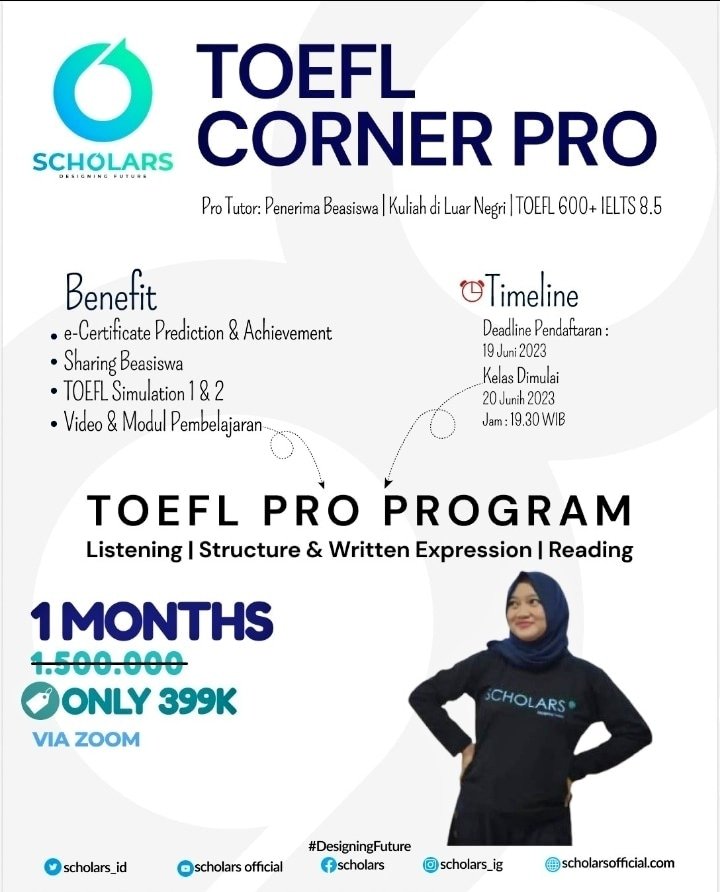 Info pendaftaran: wa.me//6288704689112 admin Nurul

#toeflitptest #toeflspeaking #toeflstructure #toefl #toeflitp #toefltest #toeflonline #kursusspeakingterbaikdipare #kursusonline #beasiswaAnakBangsa #beasiswajepang #beasiswakemendikbud #beasiswaaas #beasiswapendidikan