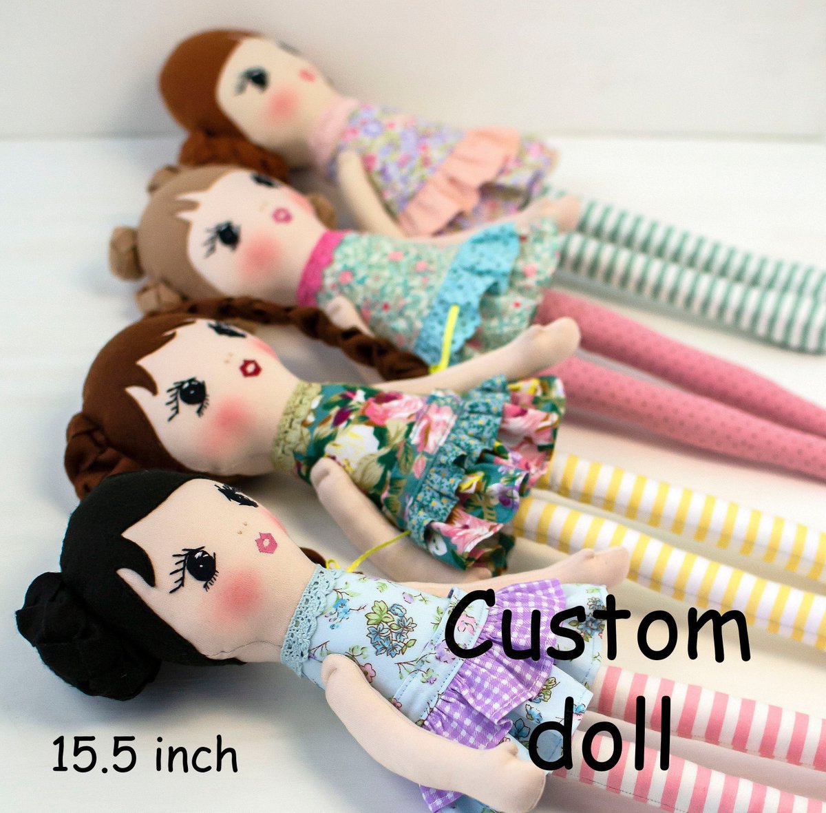 Custom rag doll Handmade fabric doll Personalized cloth doll etsy.me/3JbaUzt #rainbow #birthday #customdoll #handmadedoll #ragdoll #clothdoll #fabricdoll #personalizeddoll #babydoll