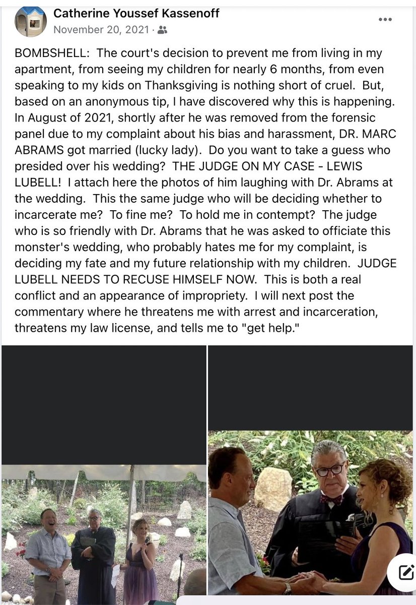 Catherine Youssef Kassenoff BOMBSHELL:  The court's decision to prevent me from living in my apartment, from seeing my children for nearly 6 months, from even speaking to my kids on Thanksgiving is nothing short of cruel.