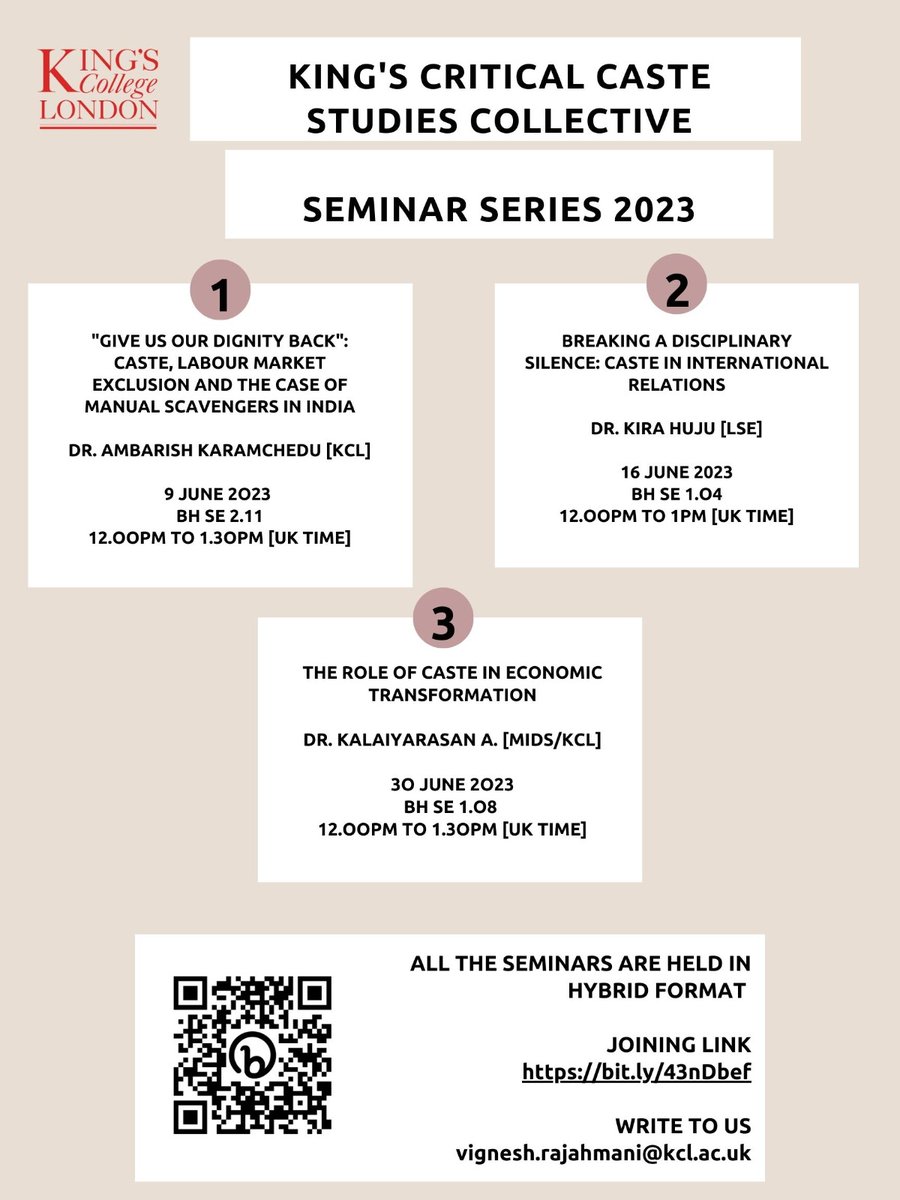 Srilata (@twinertweets) on Twitter photo Second seminar of the series tomorrow with <a href="/KiraHuju/">Kira Huju</a> 
Breaking the disciplinary silence on caste in IR. Link to join in poster Second seminar of the series tomorrow with <a href="/KiraHuju/">Kira Huju</a> 
Breaking the disciplinary silence on caste in IR. Link to join in poster