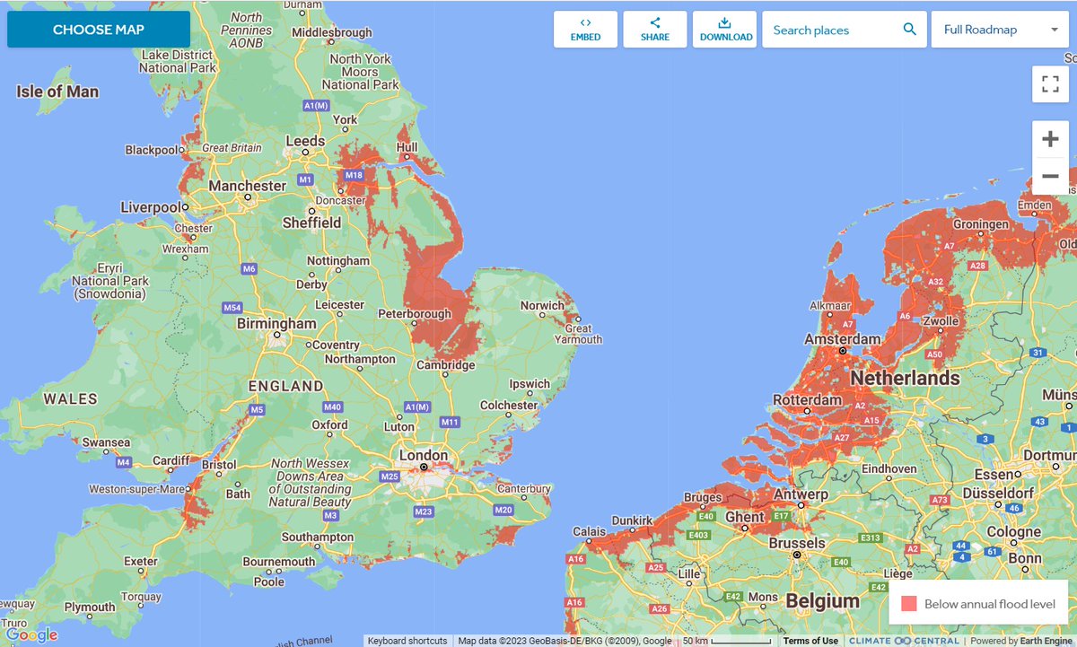 It's worth reminding ourselves that the red areas in this map are projected to be underwater in 2050 unless we do something about climate change. coastal.climatecentral.org/map