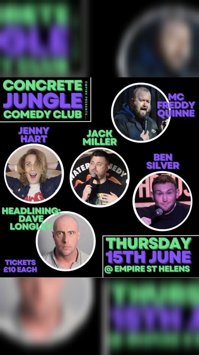 TONIGHT!! Tickets still available!

Contact on here or @concretejunglecomedy on Instagram to book! 

@FreddyQuinne @jennybsides @jackjmill @DavidL0NGLEY