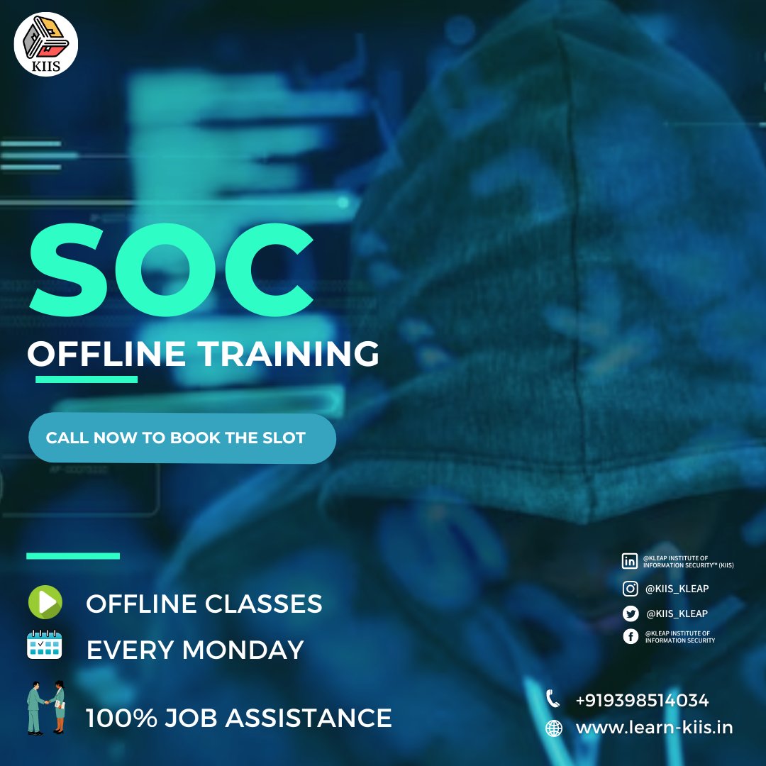 KIIS_KLEAP's tweet image. 📢 Exciting News!
Join our exclusive SOC Analyst Training program and unlock a world of opportunities in the fascinating field of cybersecurity!

🔗 Register Now: lnkd.in/gnq_3sEm

#SOCAnalystTraining #Cybersecurity #LearnWithUs #offlinetraining