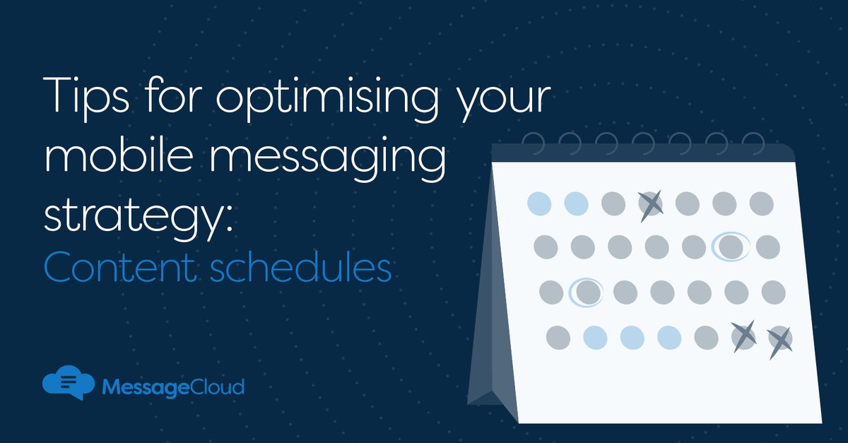 MyMessageCloud's tweet photo. Mobile Messaging Optimisation Tips #8 A content calendar is an essential part of text message marketing to make sure you don’t miss key dates and opportunities to promote your services and offers. https://t.co/fyX0hqB6h6