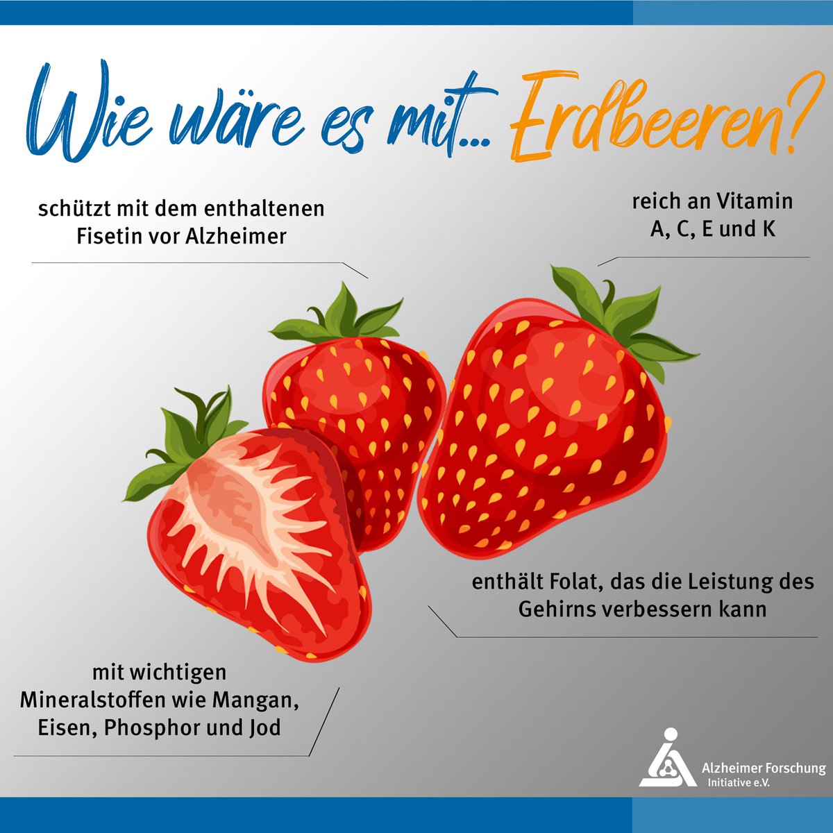 Alzheimer_eV's tweet photo. #Alzheimer vorbeugen durch gesunde Ernährung? Das sind unsere Fakten über #Erdbeeren, wieso sie zu einer gesunden und vorbeugenden Ernährung gehören. #alzstoppen #ichbeugevor https://t.co/gh5x4TFLy1