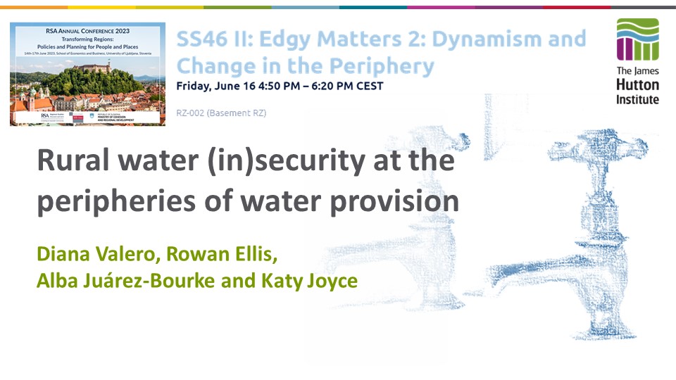 On Friday @DianaEValero will be presenting work on rural water insecurity, as part of the @SGRESAS project 'Emerging water futures'. Catch her presentation in the session #EdgyMatters SS46II. 🗓 Friday 16th, 4:50 pm (CEST) More about the #RSA23 session: events.rdmobile.com/Sessions/Detai…